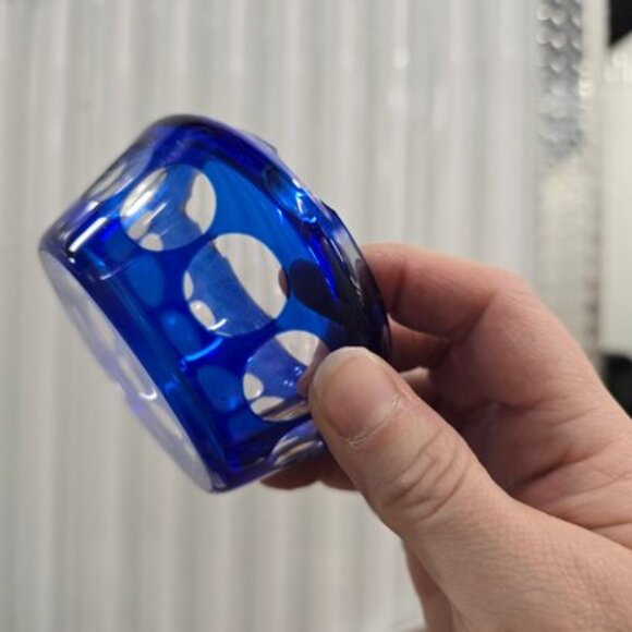 Vintage Cobalt Blue Cut-to-Clear Crystal Ashtray - Picture 3 of 4